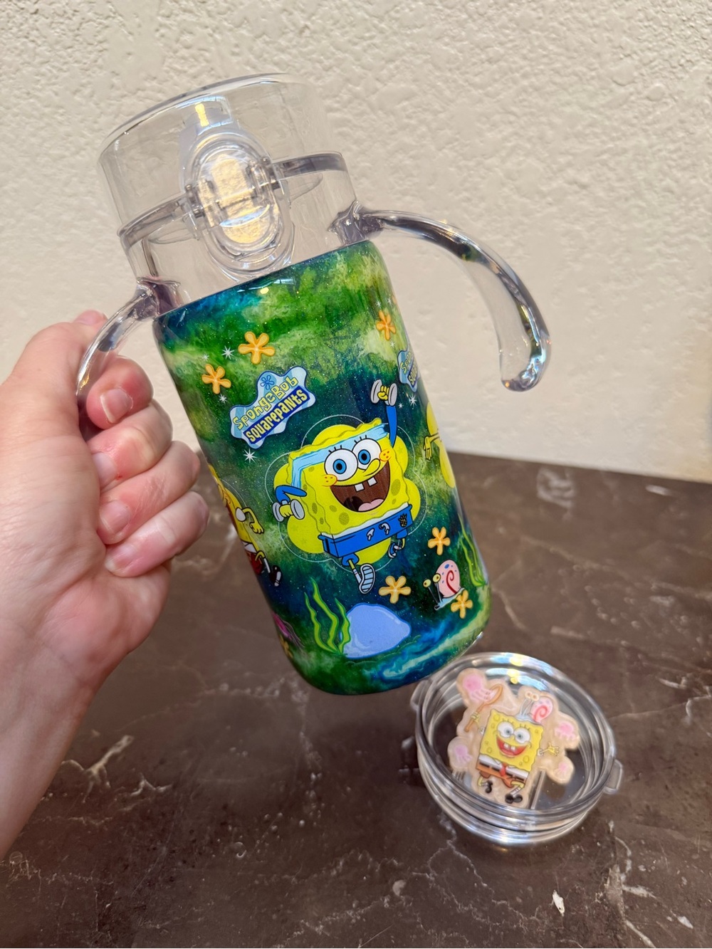 SpongeBob SquarePants 12 Oz Sippy Convertible Tumbler Cup Handmade